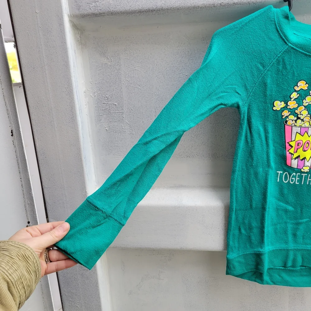 Justice long sleeve popcorn and drink sweater shirt top glitter sparkle 7